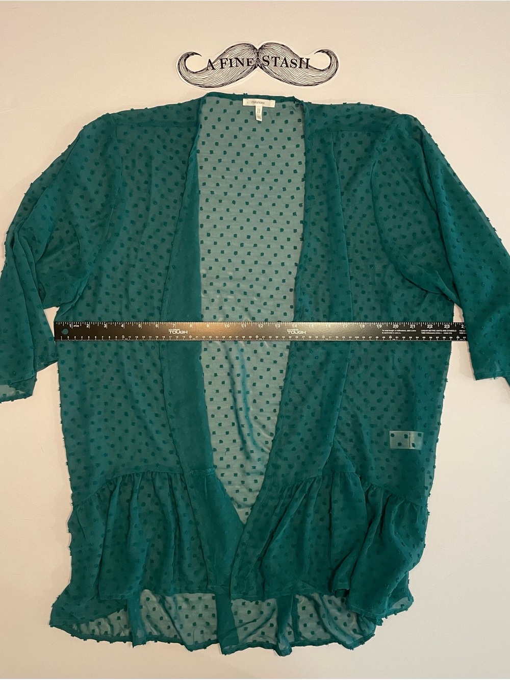 Maurices Cardigan Kimono Teal Green Swiss Dot Sheer Peplum Open Front Womens XXL